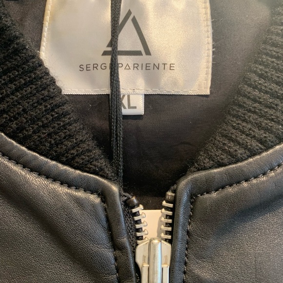 Made in France Serge Pariente Black Leather Flight Varsity Bomber Moto Jacket - Picture 9 of 9